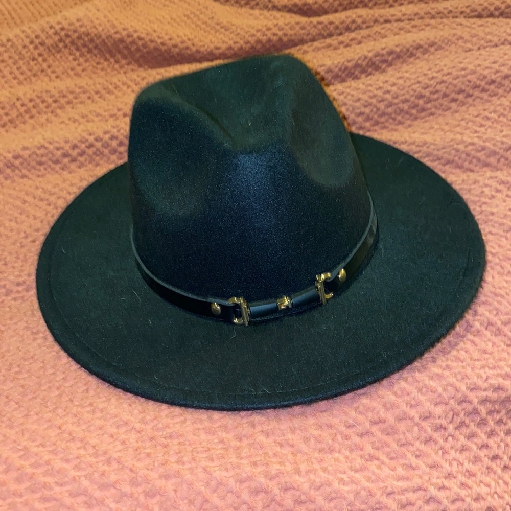 Black Felt Hat with gold and leather band